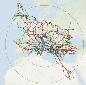 Dynamic distance cartography. A map of the Roman travel networks mapped out in ORBIS